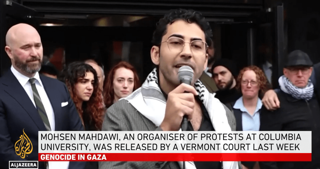 Columbia University pro-Gaza leader Mohsen Mahdawi speaking on the news: "To President Trump and his cabinet: I am not afraid of you."